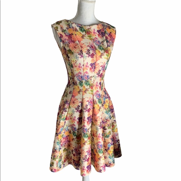 Gabby Skye Women’s Keyhole Floral Dress – Sleeveless Fit & Flare Casual Summer Dress